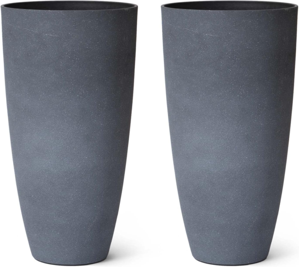 Set of 2 Tall Planters with Trays, 20 Inch Indoor/Outdoor Tall Planters,Large Grey Flower Pots,Tree Planters for Front Door,Patio and Deck