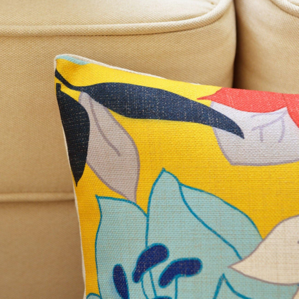 Floral Spring Summer Pillow Covers 18X18 Pack of 2 Farmhouse Cotton Linen Outdoor Pillow Covers for Patio Furniture Porch Blue and Yellow Throw Pillow Covers for Couch Sofa Bed Chair - Image 6