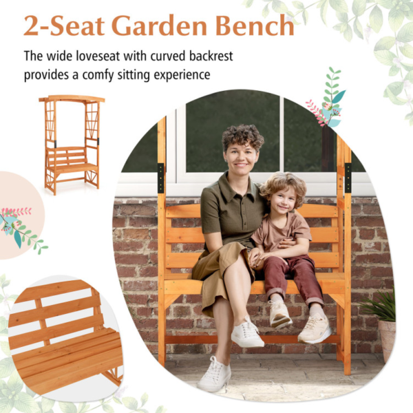 6.2 FT Tall Patio Garden Arbor with Pergola and 2-Seat Bench for Garden Lawn Backyard Decoration - Image 9