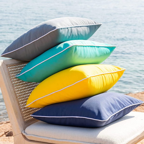 Pack of 2 Outdoor Waterproof Throw Pillow Covers with Contrast Piping, Decorative Square Cushion Case Patio Pillows for Couch Tent Sunbrella, Lime Green 20X20 Inches - Image 5