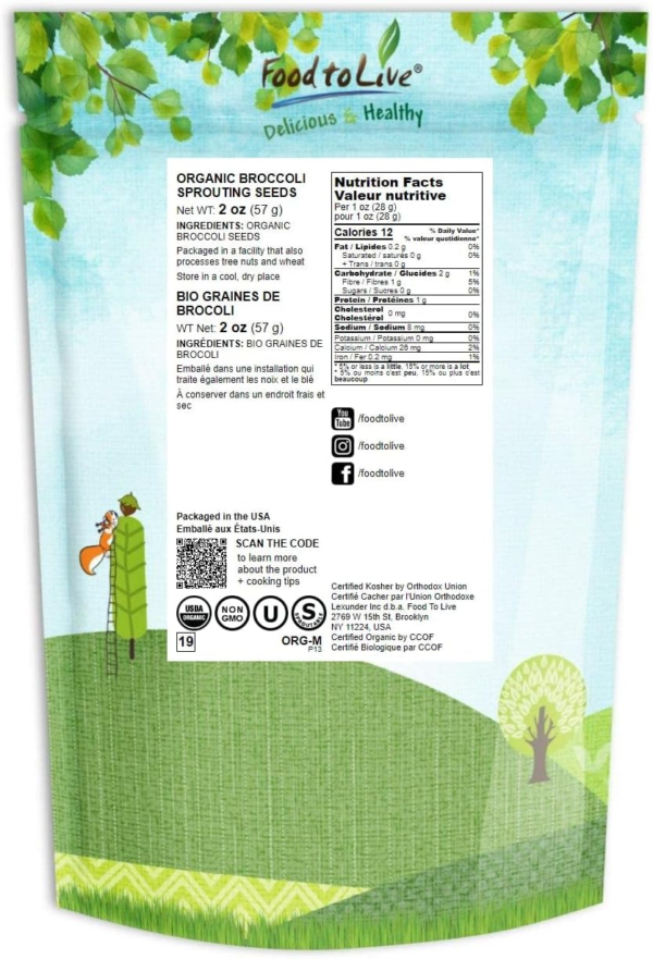 Organic Broccoli Seeds for Sprouting, 2 Ounces – Non-Gmo, Vegan, Kosher, Sirtfood, Bulk. Rich in Sulforaphane, Vitamin C. Grow Sprouts, Microgreens for Salads, and Sandwiches - Image 2