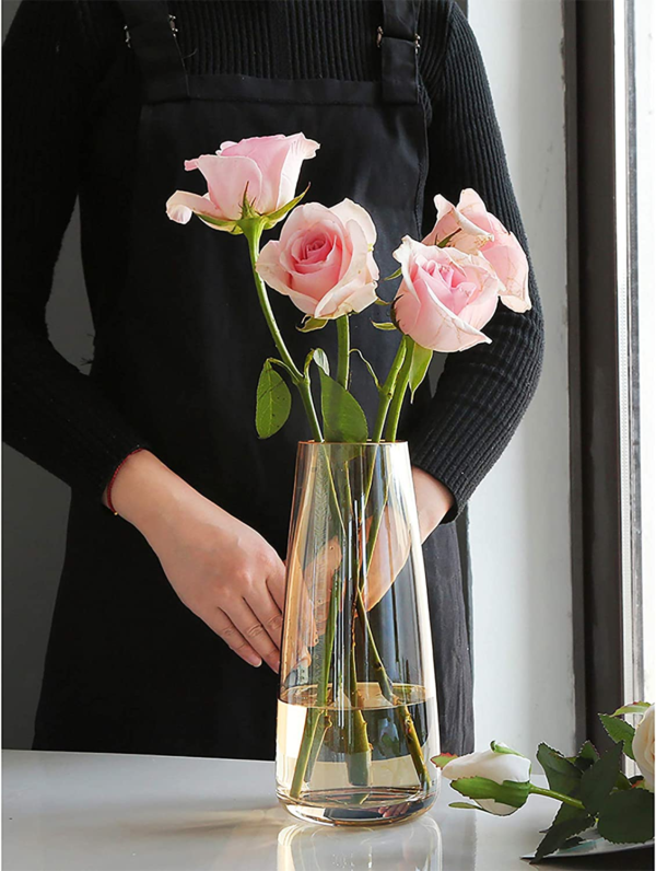 Modern Glass Vase Irised Crystal Clear Glass Vase for Home Office Decor (Crystal Amber) - Image 5