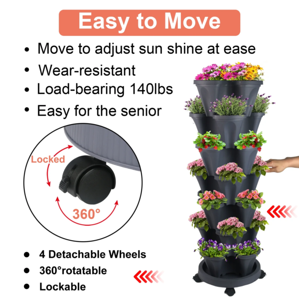 24” X 24” X 48” Vertical Dark Gray Plastic Plant Planter with Self-Watering (7 Count) - Image 3