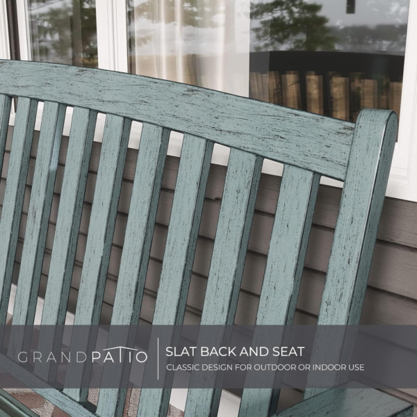 Farmhouse Outdoor Bench, Garden Benches with Anti-Rust Aluminum Metal Frame, Faux Wood Grain Finish Frame Patio Bench for Front Porch, Weathered Blue - Image 8