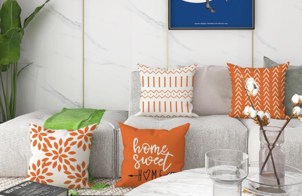 Fall Pillow Covers 18X18 Set of 4, Modern Sofa Throw Pillow Cover for Fall Decor, Decorative Outdoor Linen Fabric Pillow Case for Couch Bed Car, Orange - Image 2