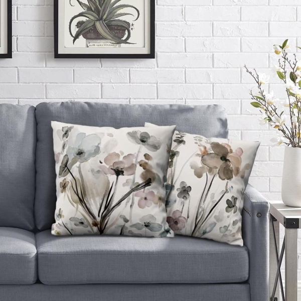 KKVEE Flower Throw Pillow Covers 18X18 Set of 2, Flowers Pillow Cushion Cases, Modern Decorative Square Pillowcases for Sofa Couch Bedroom Living Room Car - Image 3