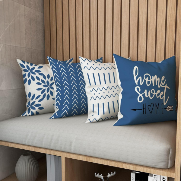 Pillow Covers 18X18 Set of 4, Modern Sofa Throw Pillow Cover, Decorative Outdoor Linen Fabric Pillow Case for Couch Bed Car，Light Blue - Image 2