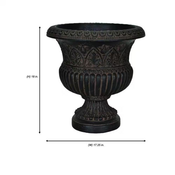 17-1/4 In. X 18 In. Cast Stone Faux Iron Urn in Aged Charcoal - Image 3