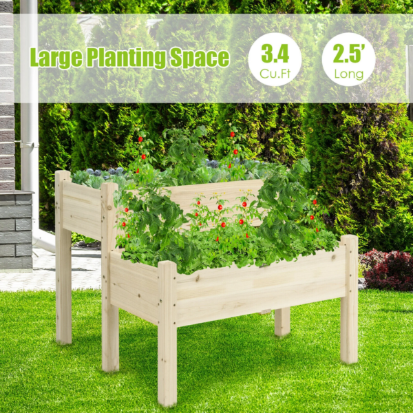 2 Tier Wooden Raised Garden Bed Elevated Planter Box W/Legs Drain Holes - Image 5