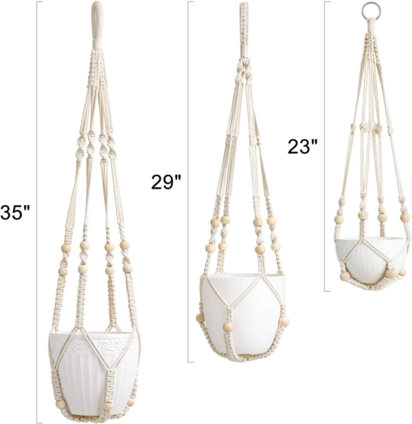 3 Pack Macrame Plant Hangers Indoor Different Size Hanging Planter Basket Flower Pot Holder with Beads No Tassels 35"/29"/23", Medium, Ivory - Image 6