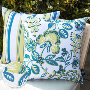 Pack of 2 Outdoor Indoor Throw Decorative Pillow Cover Floral Waterproof Patio Pillows Cushion Case for Couch Tent Park, off White 18 X 18 Inches