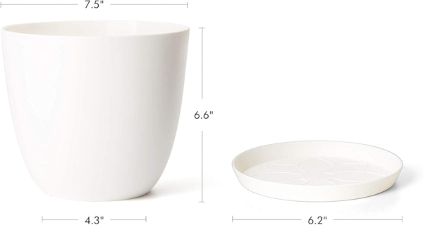 7.5" Plastic Plant Pots with Saucers, Indoor Set of 5, Cream White - Image 6