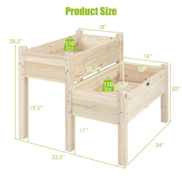 2 Tier Wooden Raised Garden Bed Elevated Planter Box W/Legs Drain Holes - Image 2