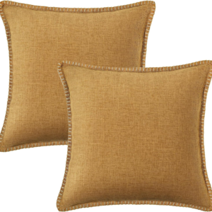Decorative Outdoor Throw Pillow Covers 18X18 Set of 2, Square Linen Rustic Farmhouse Pillow Covers with Stitched Edge for Couch, Sofa, Living Room, Bronze Gold