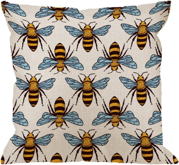 Bees Pillow Case,Decorative Throw Pillow Cover Honey Bee Pillow Cases Cotton Linen Outdoor Indoor Square Cushion Covers for Home Sofa Couch 18X18 Inch Yellow
