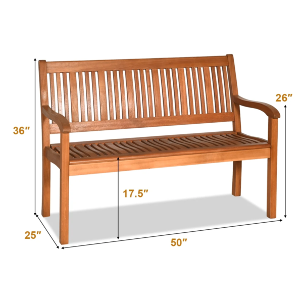 50'' Wooden Bench Loveseat Patio Garden Outdoor W/ Armrest & Backrest - Image 2