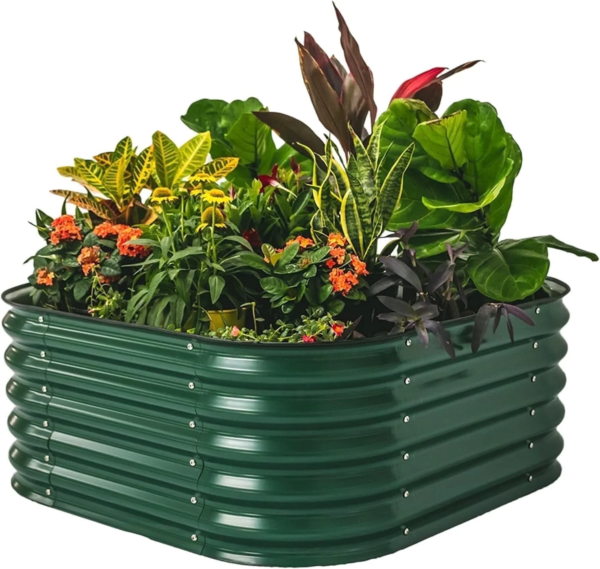 17" Tall 4 in 1 Modular Metal Raised Gardening Beds Kit Metal Planter Box Olive Green - Image 13