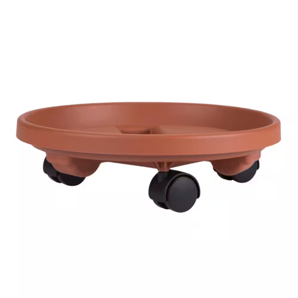 Caddy round 12 In. Terra Cotta Plastic Plant Stand Caddy with Wheels