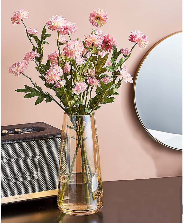 Modern Glass Vase Irised Crystal Clear Glass Vase for Home Office Decor (Crystal Amber) - Image 4