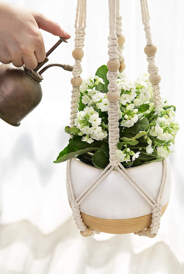 3 Pack Macrame Plant Hangers with Pots, 35"/29"/23" Indoor Different Size Hanging Planter Basket Flower Pot Holder with Saucers & Hooks No Tassels (Plastic Pots Included), Medium, Ivory - Image 8