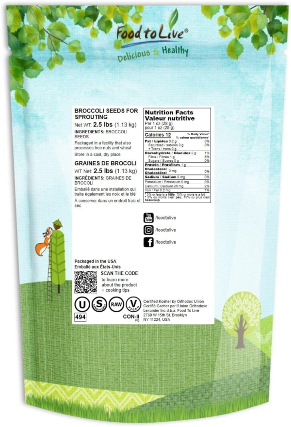 Broccoli Seeds for Sprouting, 2.5 Pounds – Vegan, Kosher, Sirtfood, Bulk. Rich in Sulforaphane, Vitamin C, Vitamin A. Great for Growing Sprouts, Microgreens. High Germination Rate - Image 2