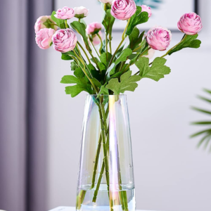 Glass Vase for Flowers Modern Vases Home Decor Unique Flower Vase for Bouquet 8.7" Centerpiece Vase Decor Room,Living Room,Library,Office,Table,Entryway,Modern Farmhouse(Iridescent Clear)