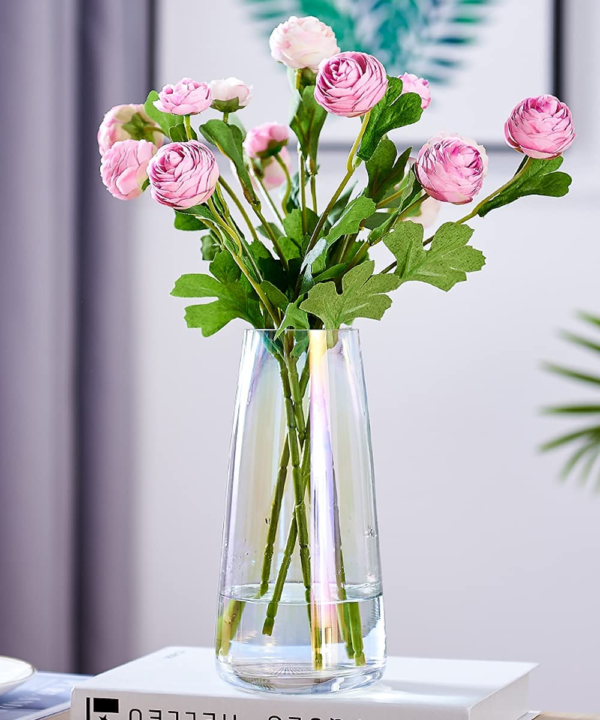 Glass Vase for Flowers Modern Vases Home Decor Unique Flower Vase for Bouquet 8.7" Centerpiece Vase Decor Room,Living Room,Library,Office,Table,Entryway,Modern Farmhouse(Iridescent Clear)