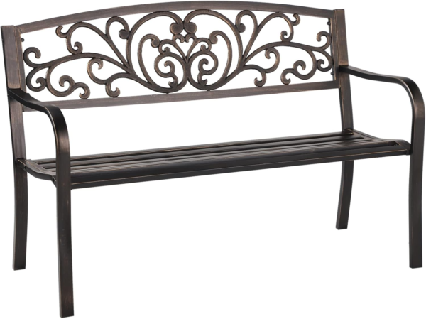 Patio Garden Bench Outdoor Metal Bench Park Yard Furniture Cast Iron Loveseats with Armrests for Porch Backyard Lawn Deck - Image 9