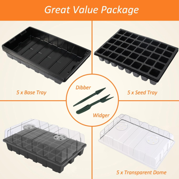 5-Set Seed Starter Tray Kits, Durable Plant Germination Trays with Humidity Vented Domes and Bases, Ideal for Seed Starting, Indoor Gardening, and Greenhouse (Total 200 Cells) - Image 3
