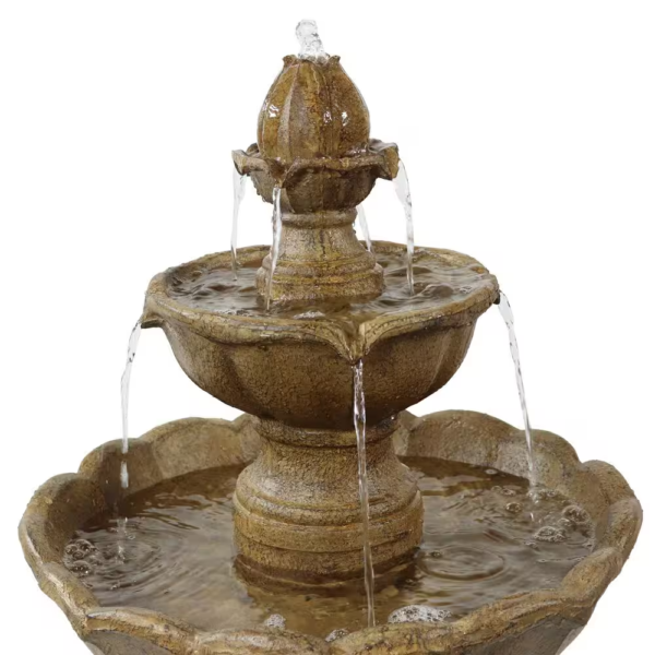 38 In. 2-Tier Blooming Flower Outdoor Water Fountain - Image 2
