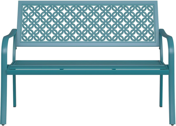 Outdoor Bench, Garden Benches with Anti-Rust Metal Powder Coated Frame, Patio Bench for Front Porch Park outside Furniture Decor, Lake Shore