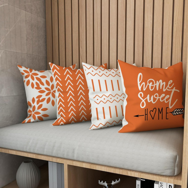 Fall Pillow Covers 18X18 Set of 4, Modern Sofa Throw Pillow Cover for Fall Decor, Decorative Outdoor Linen Fabric Pillow Case for Couch Bed Car, Orange - Image 6