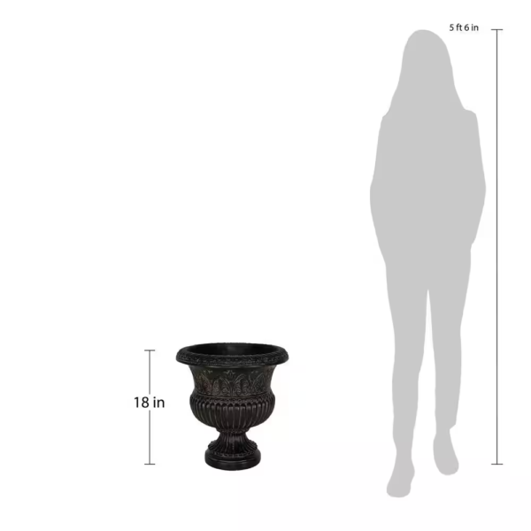 17-1/4 In. X 18 In. Cast Stone Faux Iron Urn in Aged Charcoal - Image 4