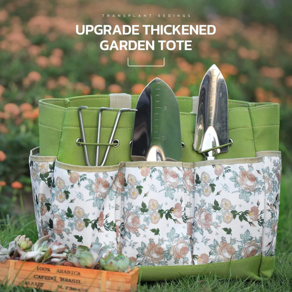 Garden Tool Set, 9 Piece Heavy Duty Gardening Hand Tools with Fashion and Durable Garden Tools Organizer Handbag,Rust-Proof Garden Tool Set, Ideal Gardening Gifts for Women and Men - Image 2