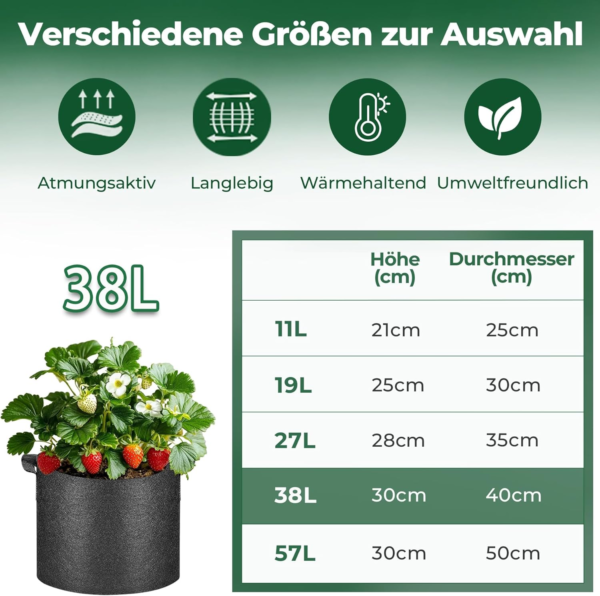 10 Gallon Grow Bags, Fabric Pots for Plants Potato Planter Grow Garden Bags to Grow Vegetables Tomato Planting Growing Bags Smart Plant Pot Container Gardening for Outdoor, Black Nonwoven (5 Pack) - Image 5