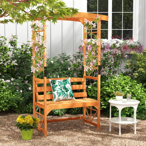 6.2 FT Tall Patio Garden Arbor with Pergola and 2-Seat Bench for Garden Lawn Backyard Decoration - Image 2