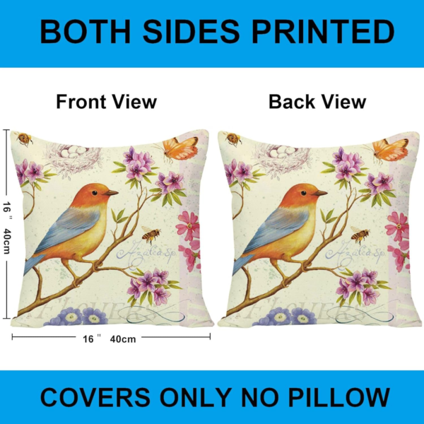 Spring Outdoor Bird Flower Decorative Throw Pillow Covers Both Sides Hummingbird Print Design Linen 16X16 Set of 4 with Zipper for Patio Home Couch Sofa Bedroom Decor - Image 2