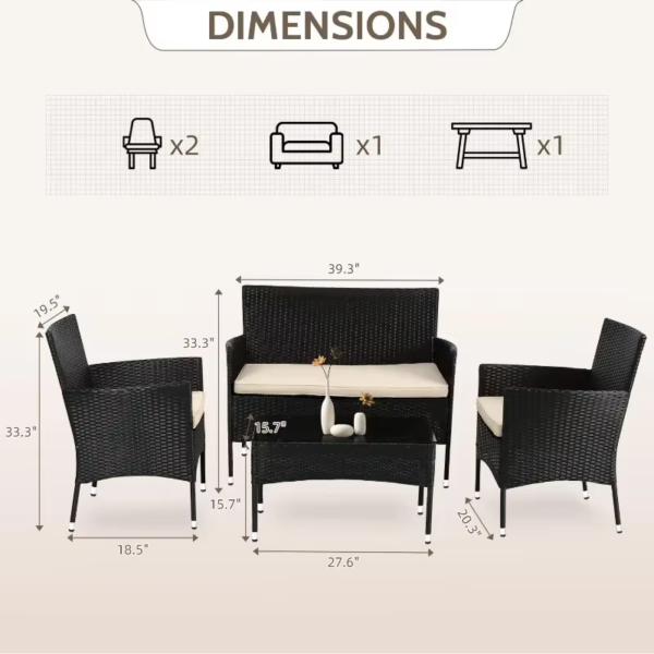 FDW Patio Furniture Set 4 Pieces Outdoor Rattan Chair Wicker Sofa Garden Conversation Bistro Sets for Yard,Pool or Backyard - Image 3