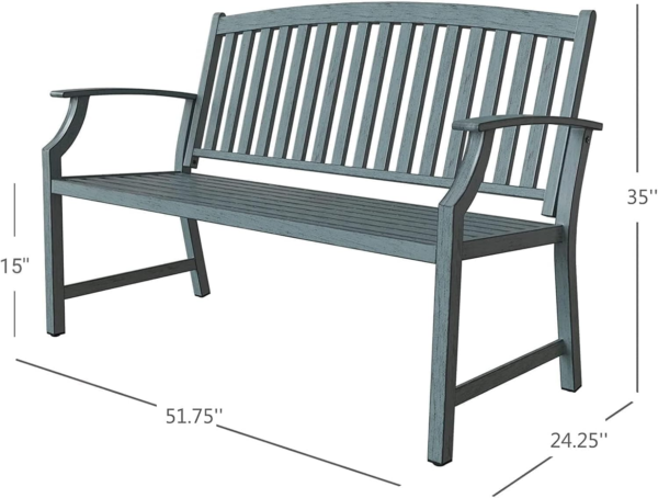 Farmhouse Outdoor Bench, Garden Benches with Anti-Rust Aluminum Metal Frame, Faux Wood Grain Finish Frame Patio Bench for Front Porch, Weathered Blue - Image 3