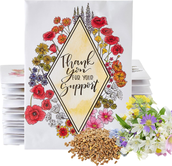 Wildflower Seed Packets Thank You for Your Support Party Favors (Pack of 20) - Express Gratitude with a Wildflower Seed Mix, Great Addition or Alternative to Thank You Cards
