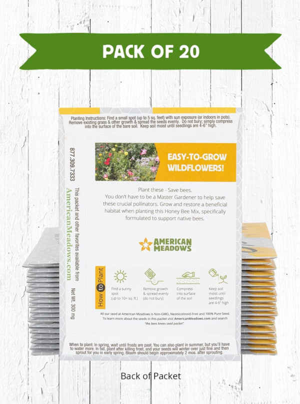 Wildflower Seed Packets ''The Bees Knees'' Favors (Pack of 20) - Pollinator Wildflower Seed Mix to Attract Hummingbirds, Bees, and Butterflies, Party Favors for Any Occasion - Image 2