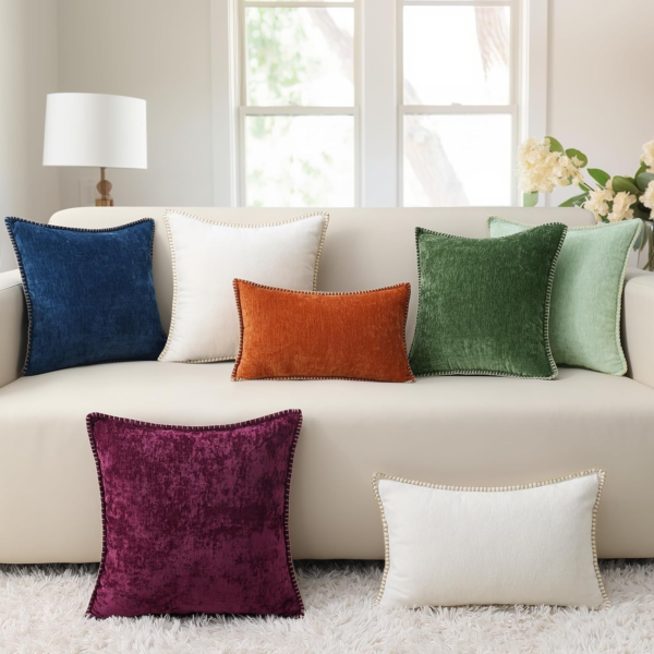 Chenille Soft Throw Pillow Covers 24X24 Set of 2, Farmhouse Velvet Decorative Pillow Covers with Stitched Edge for Couch Sofa Bed, Aqua Haze - Image 9