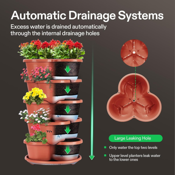 5 Tier Vertical Gardening Stackable Planter for Strawberries, Flowers, Herbs, Vegetables, Brown - Image 2