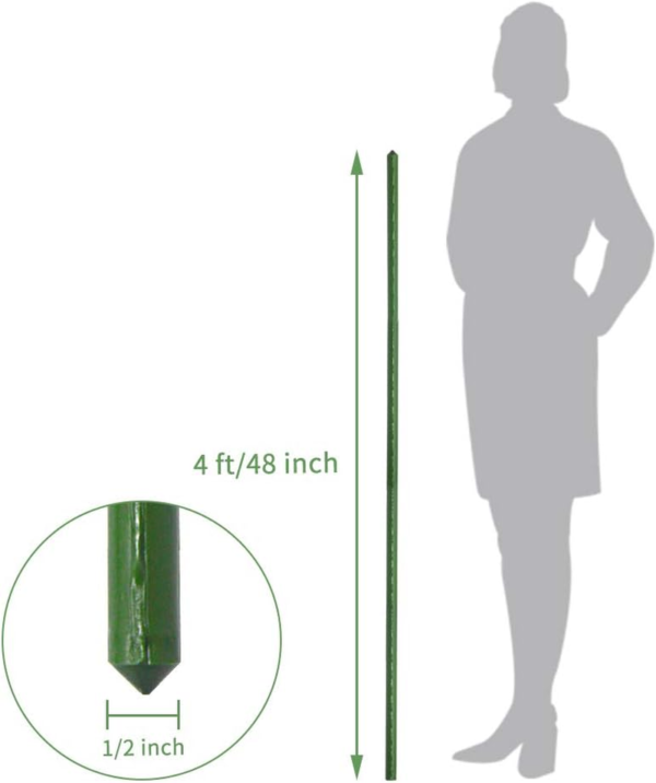 4Ft Garden Stakes Metal Plastic Coated Plant Cage Supports Tomato Stakes Trellis Climbing for Tomatoes,Trees,Cucumber,Fences,Beans,25 Pack - Image 2