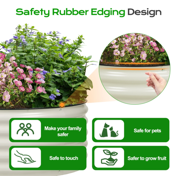17'' Tall Aluzinc Metal Raised Garden Bed 42'' round - Outdoor Open-Ended Base Garden Planter Box for Vegetable, Flower, Herb - Beige - Image 5