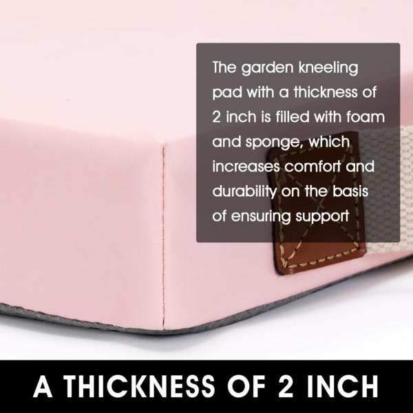 Waterproof Kneeling Pad for Garden or Bath, 2 Inch Thick Soft Foam Kneeler Mat for Gardeners Knee Support or Bathtub Bathing with Handle and Removable Cover - Pink - Image 2