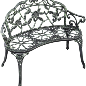 Outdoor Garden Bench Iron Patio Benches for Outdoors, Porch Bench Chair with Curved Legs Cast Aluminum Rose Antique Style, Green