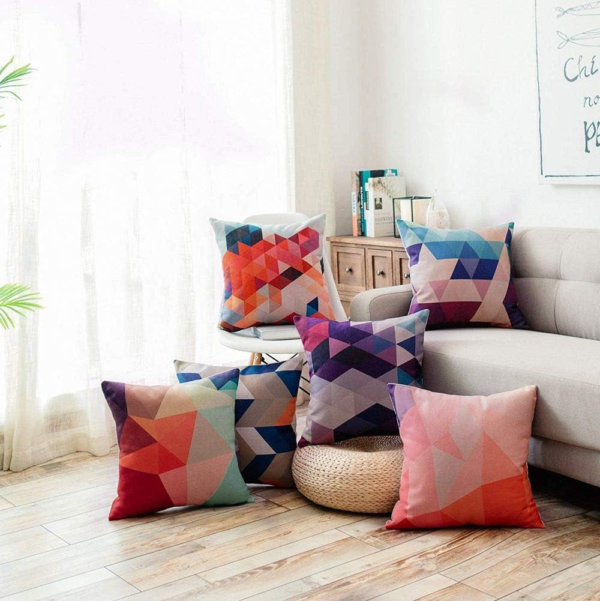 4 Pack Colorful Geometry Style Throw Pillow Covers Cases Square Decorative Cushion Covers Pillowcase Cushion Case for Sofa,Couch 20X20 Inches (Set of 4) - Image 9