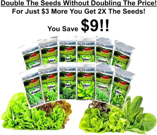 Vegetable & Lettuce Seeds for Planting Your Outdoor/Indoor Survival Garden. 17700 Seeds, 2 Free Grower Guides & 12 Clear Seed Pack. Buttercrunch, Romaine, Oakleaf, Arugula, Kale, Spinach - Image 3