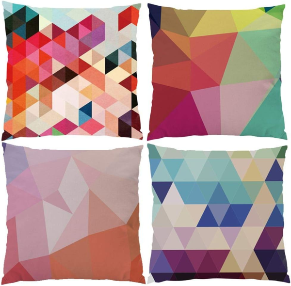 4 Pack Colorful Geometry Style Throw Pillow Covers Cases Square Decorative Cushion Covers Pillowcase Cushion Case for Sofa,Couch 20X20 Inches (Set of 4)